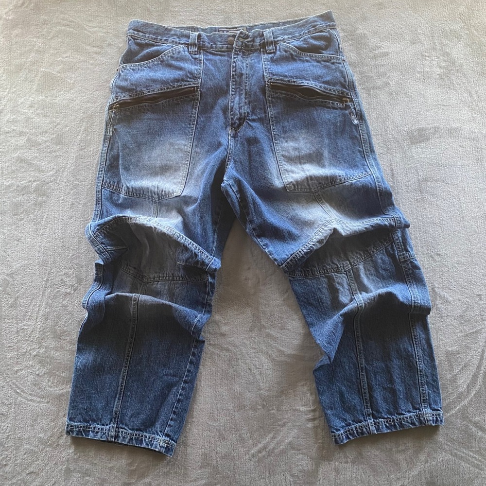 PJ Mark Denim Branz Mens 38x34 Blue Cargo Jeans Y2K Baggy Wide Leg Skate Street